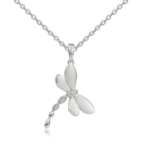 In this photo there is a sterling silver dragonfly pendant with topaz gemstones.
