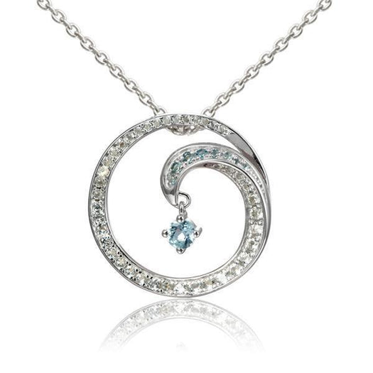 The picture shows a 925 sterling silver drop of water pendant with aquamarine and topaz.