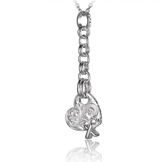 Engraved Chained Heart Pendant Pendant Island by Koa Nani Silver 