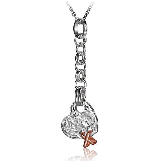 Engraved Chained Heart Pendant Pendant Island by Koa Nani Two-Tone Rose Gold 