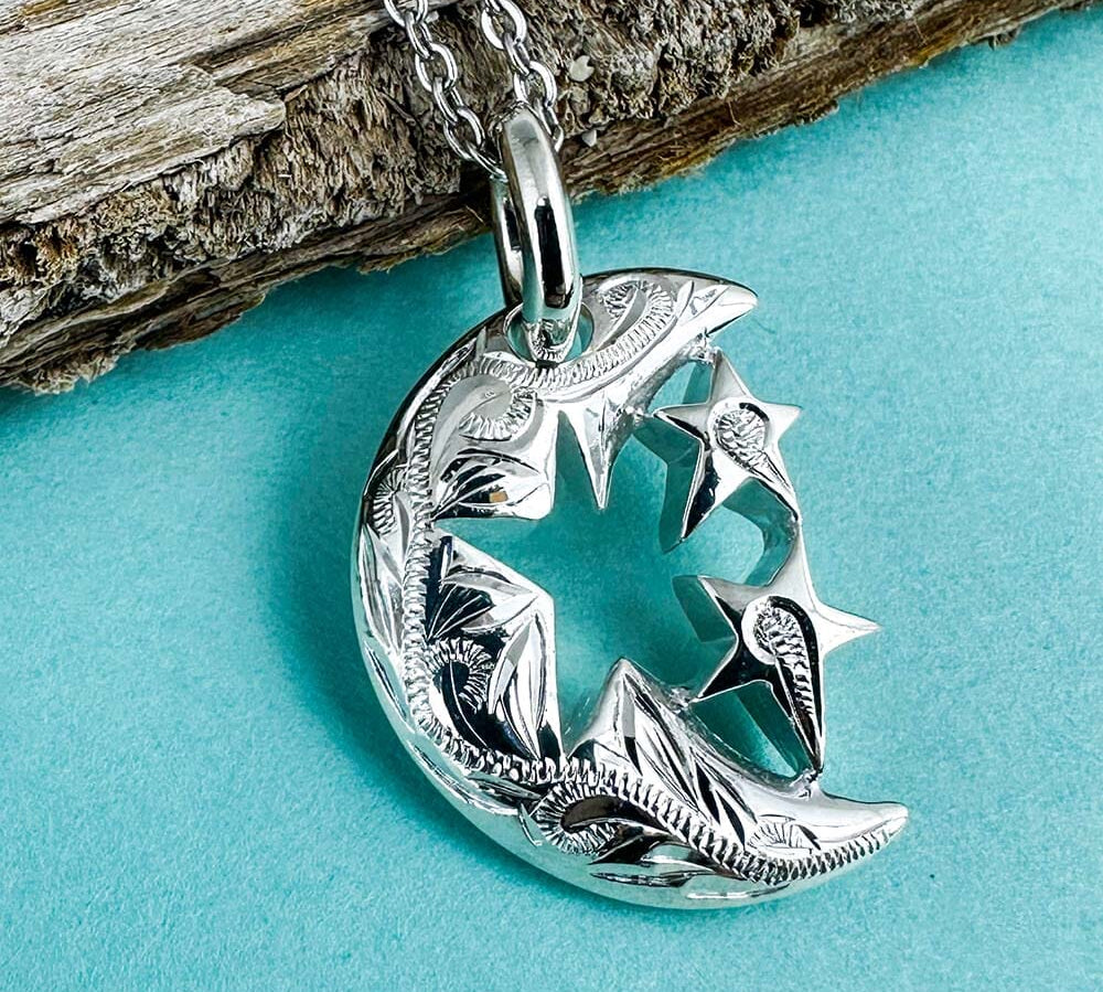 Engraved Moon & Star Pendant Pendant Island by Koa Nani 