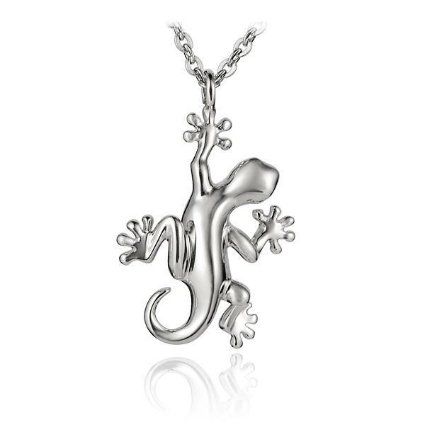 In this photo there is a sterling silver gecko pendant.