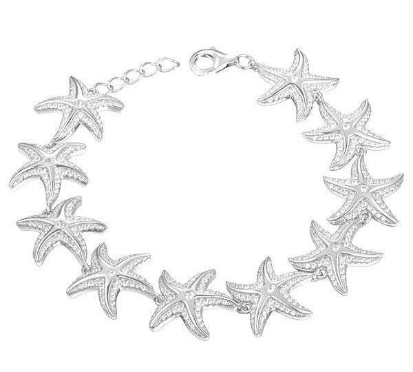 The picture shows a 925 sterling silver white gold-plated starfish bracelet with topaz.