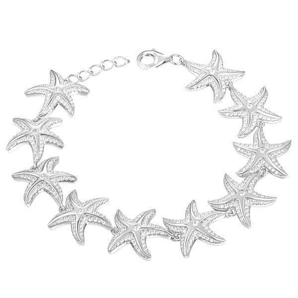 The picture shows a 925 sterling silver white gold-plated starfish bracelet with topaz.