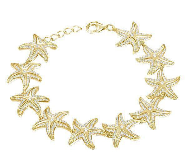 The picture shows a 925 sterling silver yellow gold-plated starfish bracelet with topaz.