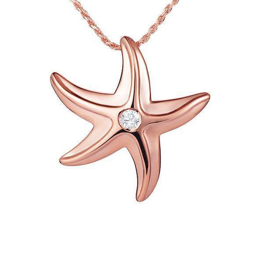 The picture shows a 14k rose gold starfish pendant with one diamond.