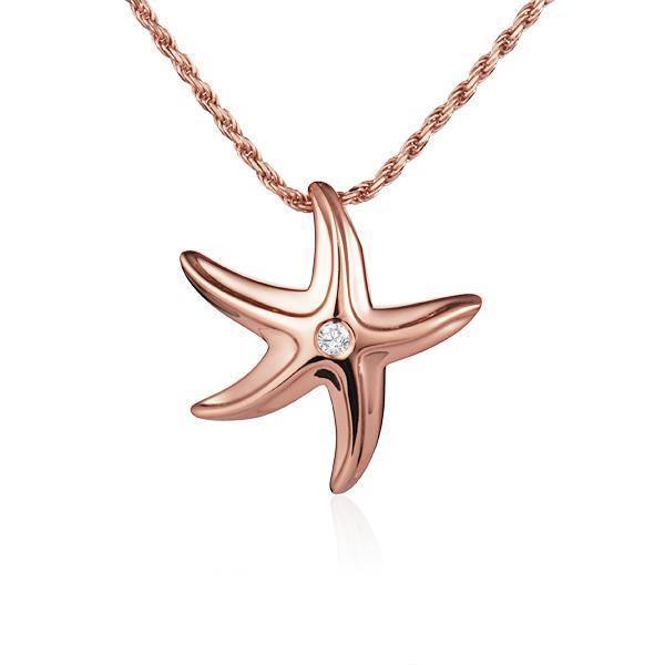 The picture shows a 925 sterling silver rose gold vermeil starfish pendant with cubic zirconia.