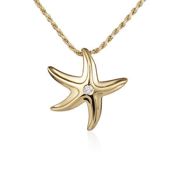 The picture shows a large 925 sterling silver yellow gold vermeil starfish pendant with cubic zirconia.