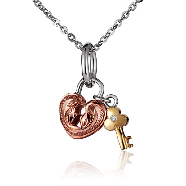 Heart & Key Charm Pendant Pendant Island by Koa Nani Tricolor Rose Gold Heart 