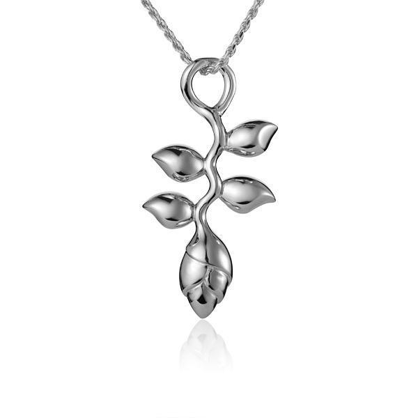 In this photo there is a white gold heliconia flower pendant.