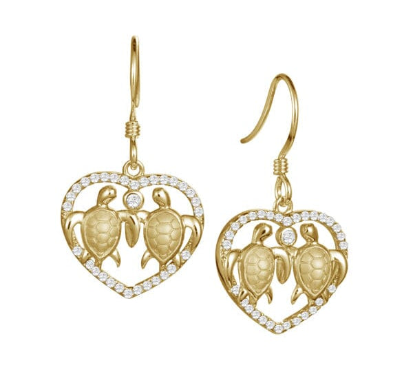 Honu Aloha Heart Earrings Earrings Island by Koa Nani Yellow Gold 