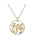 This picture shows a 14K yellow gold circle pendant featuring two sea turtles, sea weed of diamonds, and  aquamarine.