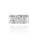 The picture shows a 925 sterling silver squared 8mm ring with hand engravings including a sea turtle.