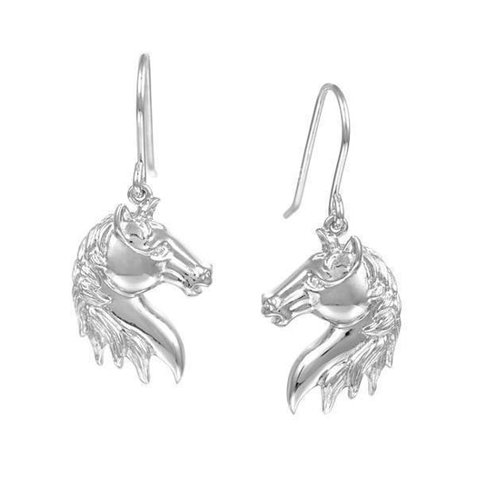 In this photo there is a pair of 925 sterling silver horse head hook earrings
