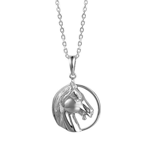 In this photo there is a 925 sterling silver horse infinity pendant with a topaz gemstone.