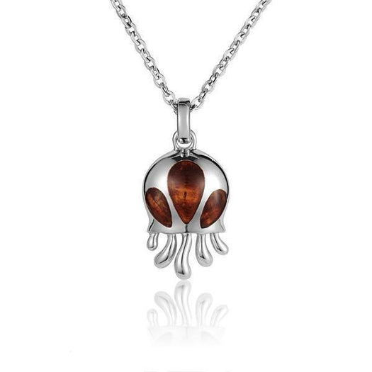 Sterling silver and koa wood jellyfish pendant.