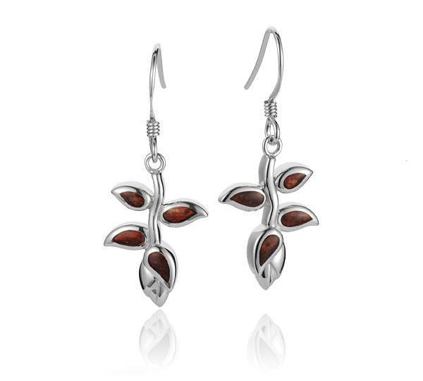 Pair of 925 Sterling  Koa wood heliconia flower hook earrings. 