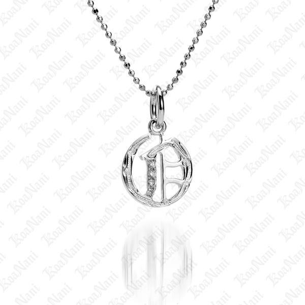 The picture shows a 14K white gold Koa Nani O initial pendant.