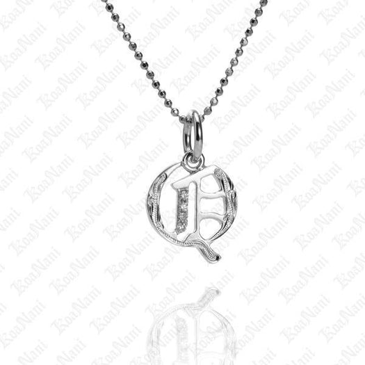 The picture shows a 14K white gold Koa Nani Q initial pendant.