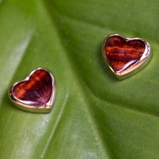 Koa Wood Aloha Heart Stud Earrings Earrings Island by Koa Nani 