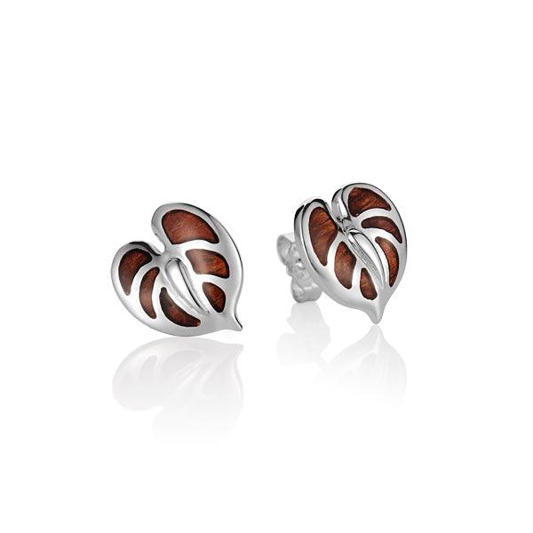 Sterling Silver and Wood Anthurium Stud Earrings 