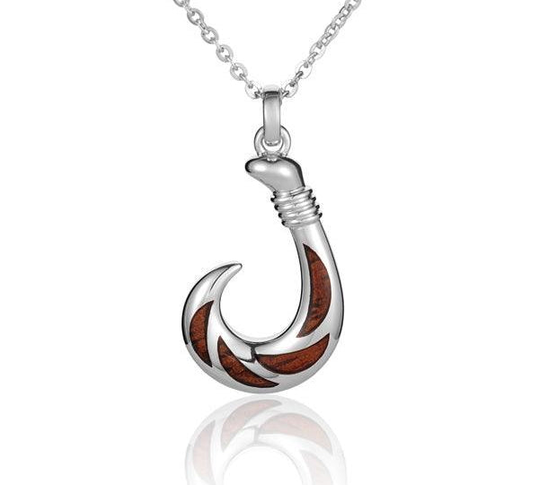 Sterling Silver and Wood Fishhook Pendant