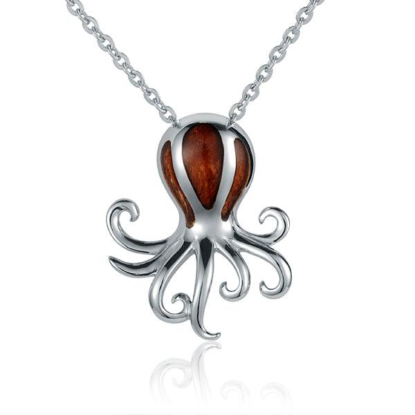 Sterling Silver and Wood Octopus Pendant 