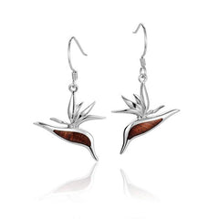 Sterling Silver and Wood Bird of Paradise Flower Hook Earrings 