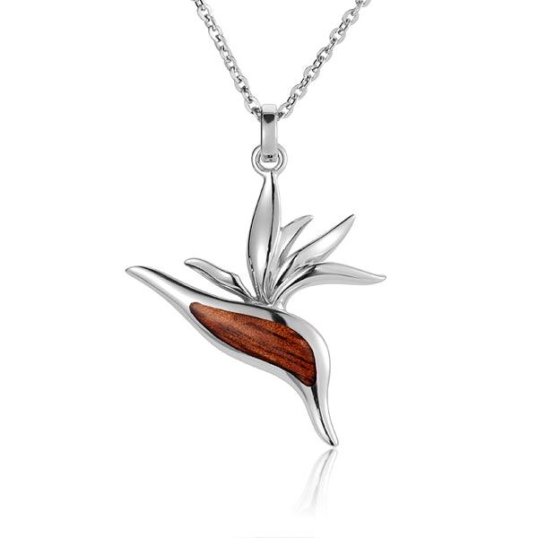 Sterling Silver and Wood Bird of Paradise Flower Pendant 