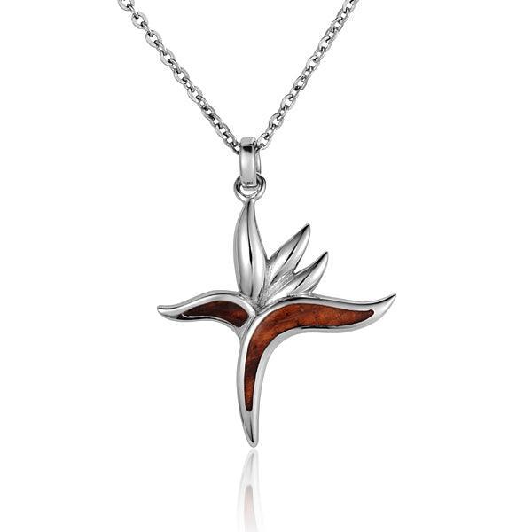 Sterling Silver and Wood Bird of Paradise Pendant