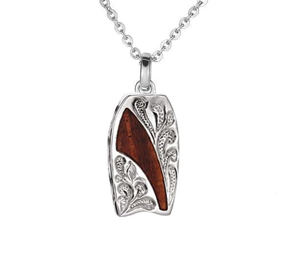 Sterling Silver and Wood Body board engraved Pendant 