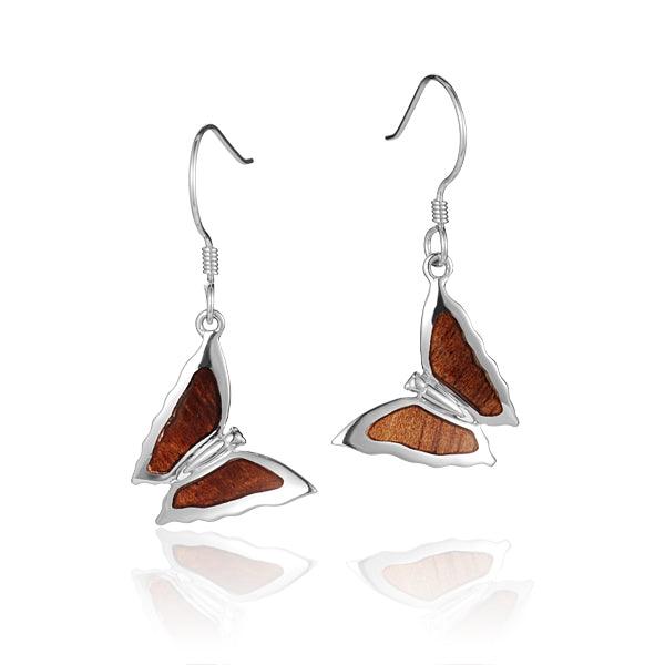 Sterling Silver and Wood Butterfly Hook Earrings 