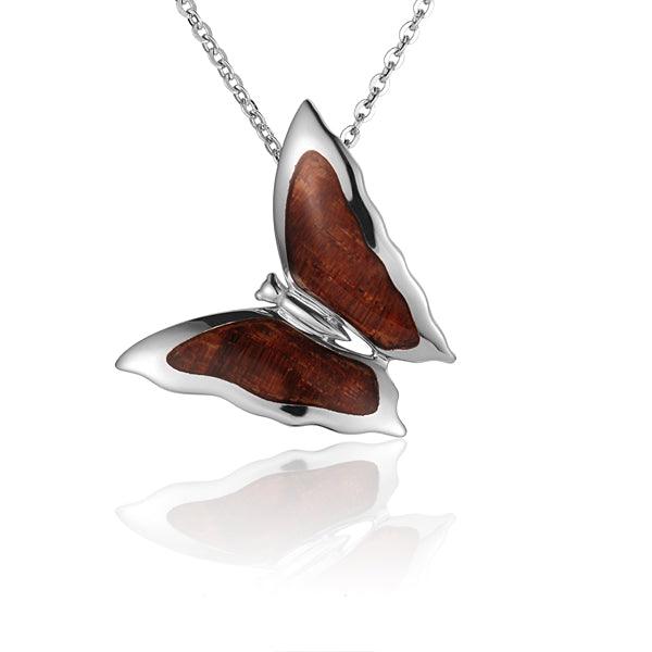 Sterling Silver and Wood Butterfly Pendant 