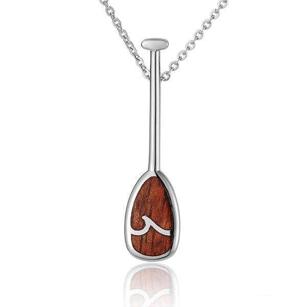 Sterling Silver and Wood Canoe Paddle with wave motif Pendant