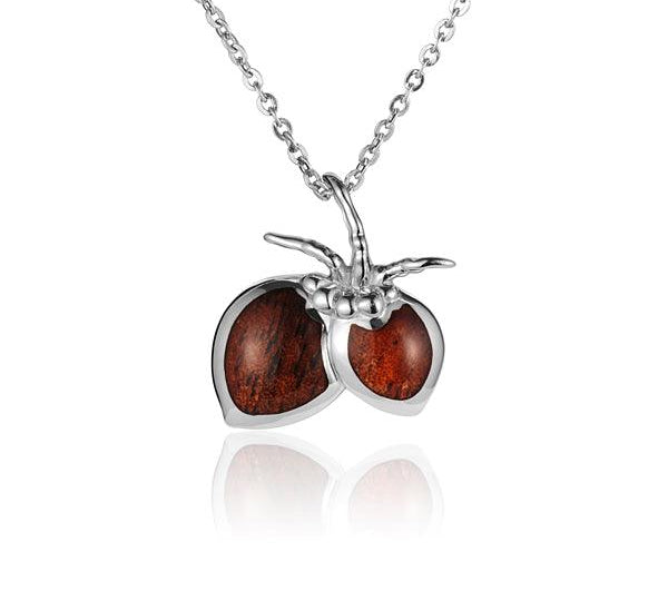 Sterling Silver and Wood Double Coconut Pendant 