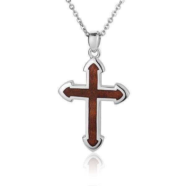 Reversible Stainless Steel Cross Necklace with Walnut Wood by STEEL REVOLT™