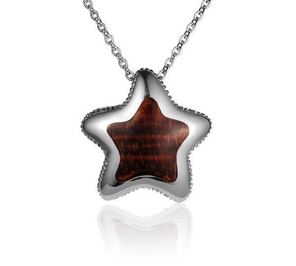 Sterling Silver and Wood Cushion Starfish Pendant 