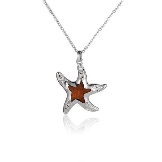 Sterling Silver and Wood Starfish engraved Pendant 
