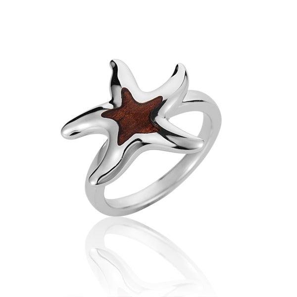 Sterling Silver and Wood Starfish Ring 