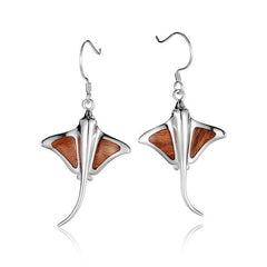 Sterling Silver and Wood Eagle Ray Hook Earrings 