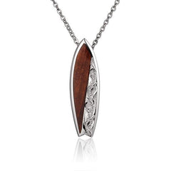 Sterling Silver and Wood Engraved Surfboard Pendant 