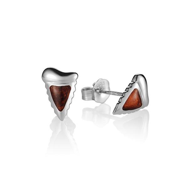 Sterling Silver and Wood Shark Tooth Stud Earrings 