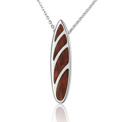 Sterling Silver and Wood Hawaiian Striped Surfboard Pendant 