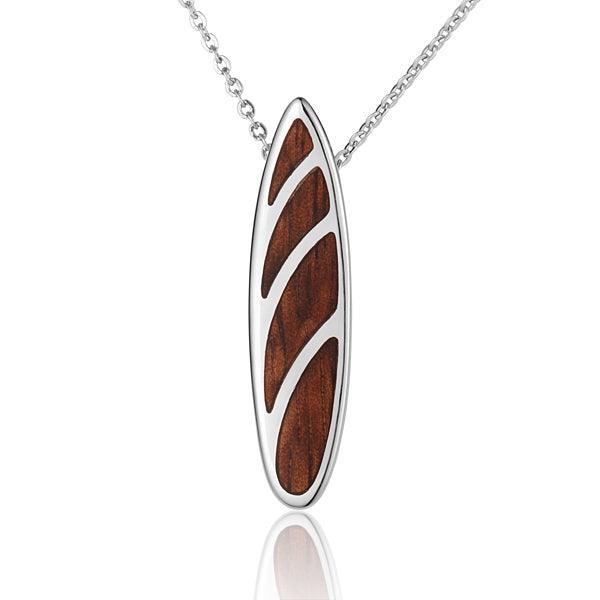 Sterling Silver and Wood Hawaiian Striped Surfboard Pendant 