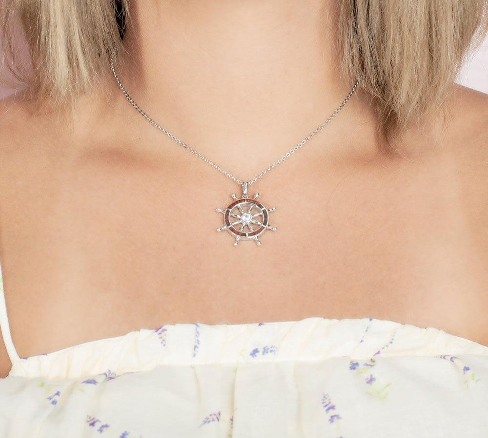 Sterling Silver and Wood Helm Pendant with White Topaz 