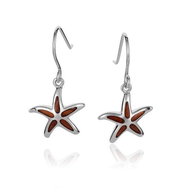 Sterling Silver and Wood Star Fish Hook Earrings 
