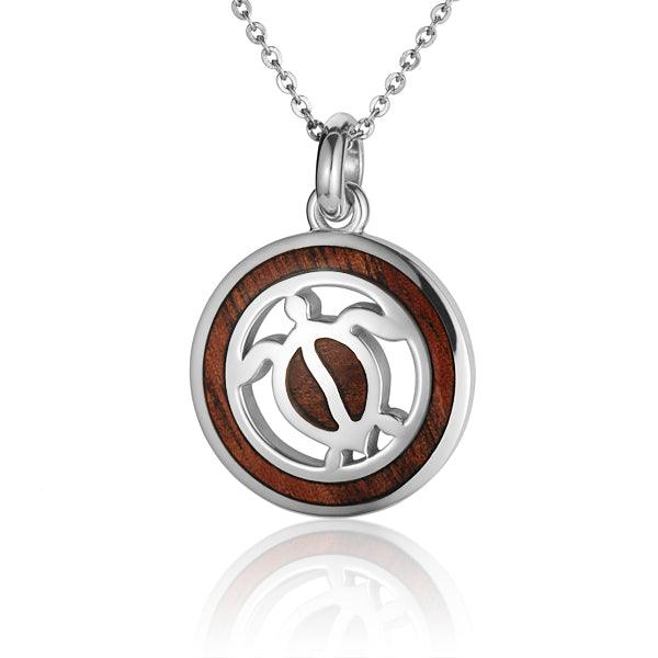 Sterling Silver and Wood Sea Turtle Medallion Pendant 