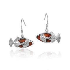 Sterling Silver and Wood Reef Fish Hook Earrings 