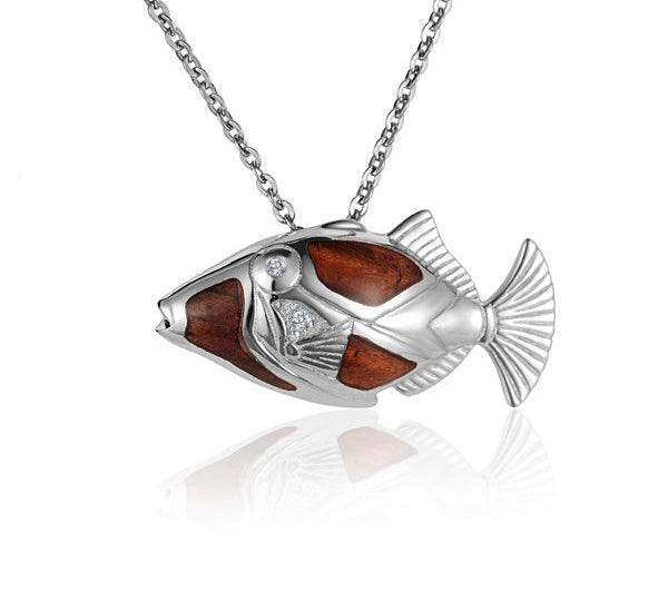 Sterling Silver and Wood Reef Fish Pendant with White Topaz 