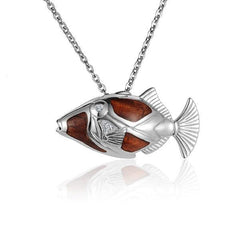 Sterling Silver and Wood Reef Fish Pendant with White Topaz 